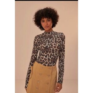 Farm Rio Anthropologie Natural Skin Cream  Animal Print Jersey Blouse l